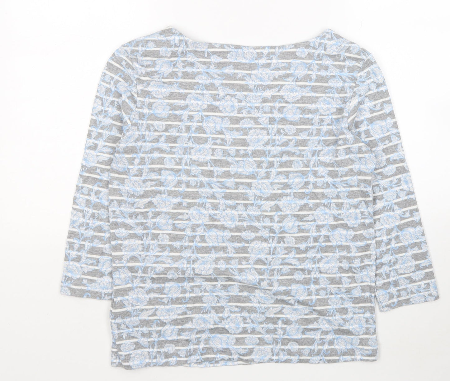 Maine Womens Grey Striped Polyester Jersey T-Shirt Size 14 Round Neck - Flower Detail