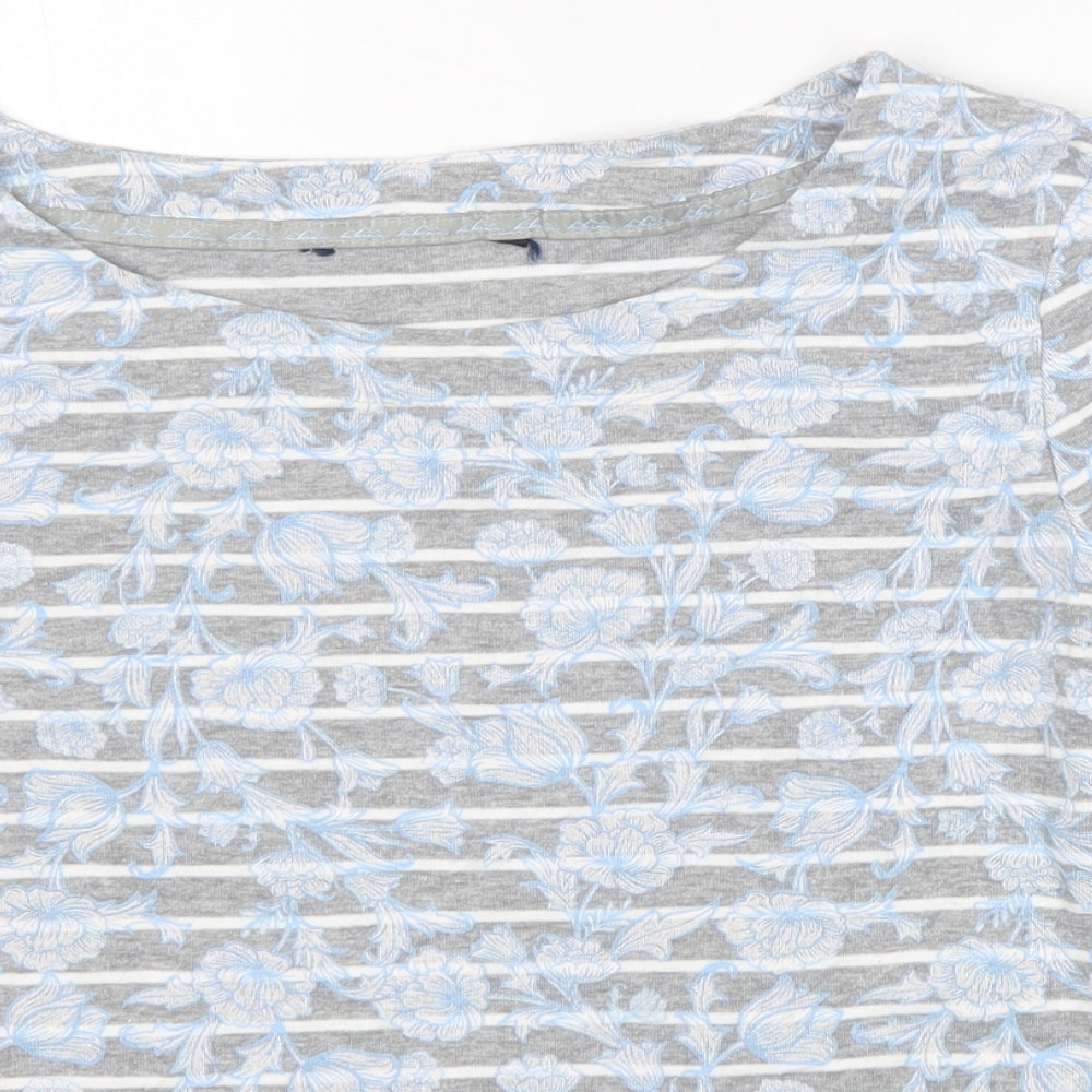 Maine Womens Grey Striped Polyester Jersey T-Shirt Size 14 Round Neck - Flower Detail