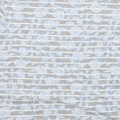 Maine Womens Grey Striped Polyester Jersey T-Shirt Size 14 Round Neck - Flower Detail