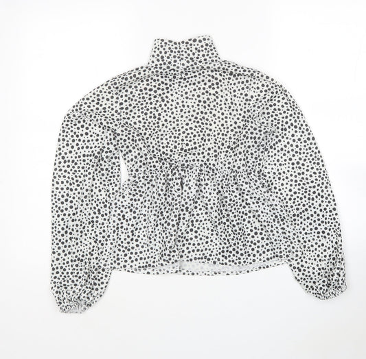 I SAW IT FIRST Womens White Polka Dot Polyester Tunic Blouse Size 8 High Neck