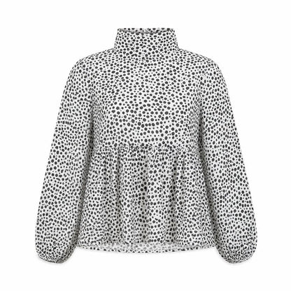 I SAW IT FIRST Womens White Polka Dot Polyester Tunic Blouse Size 8 High Neck