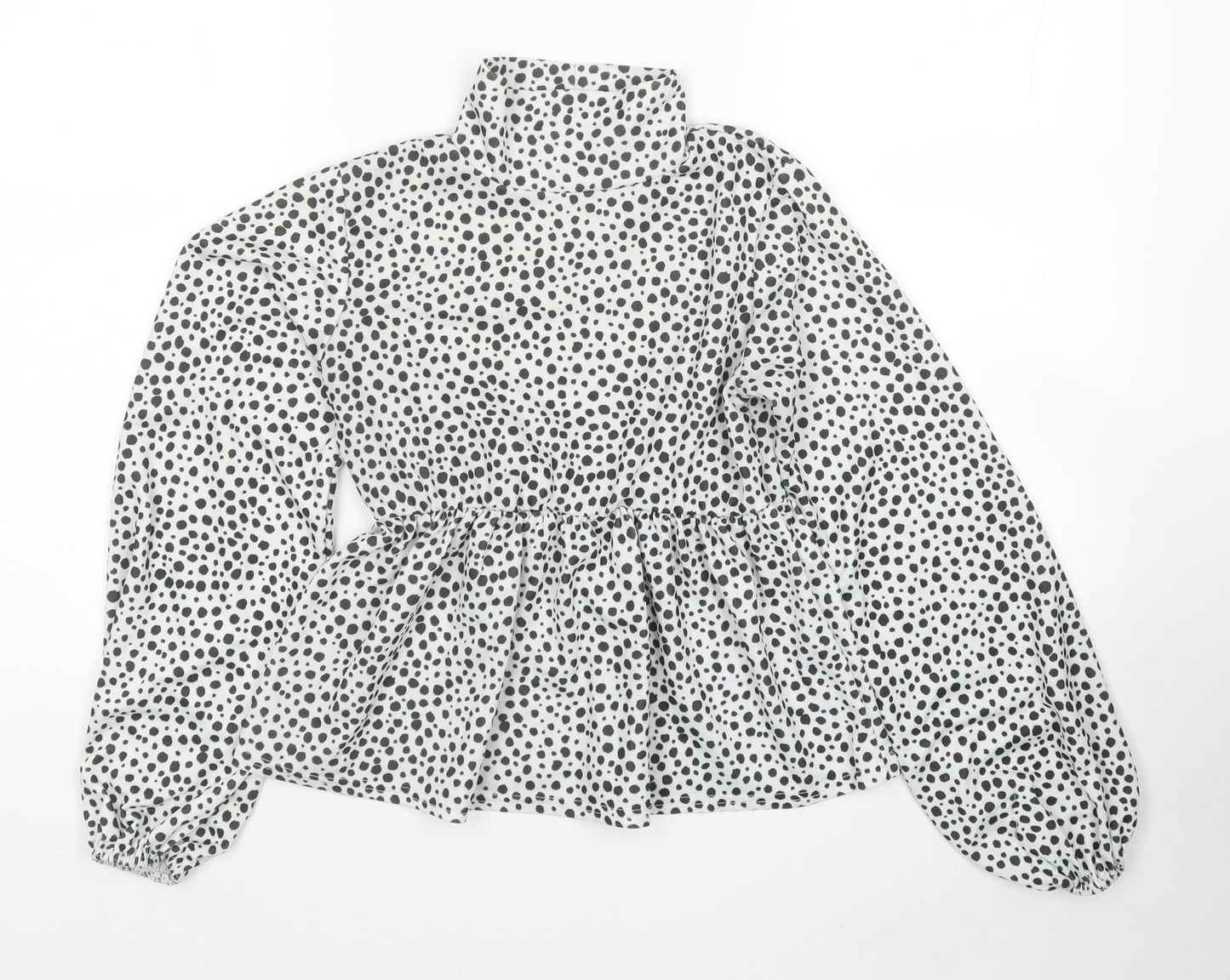 I SAW IT FIRST Womens White Polka Dot Polyester Tunic Blouse Size 8 High Neck