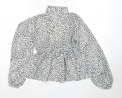 I SAW IT FIRST Womens White Polka Dot Polyester Tunic Blouse Size 8 High Neck