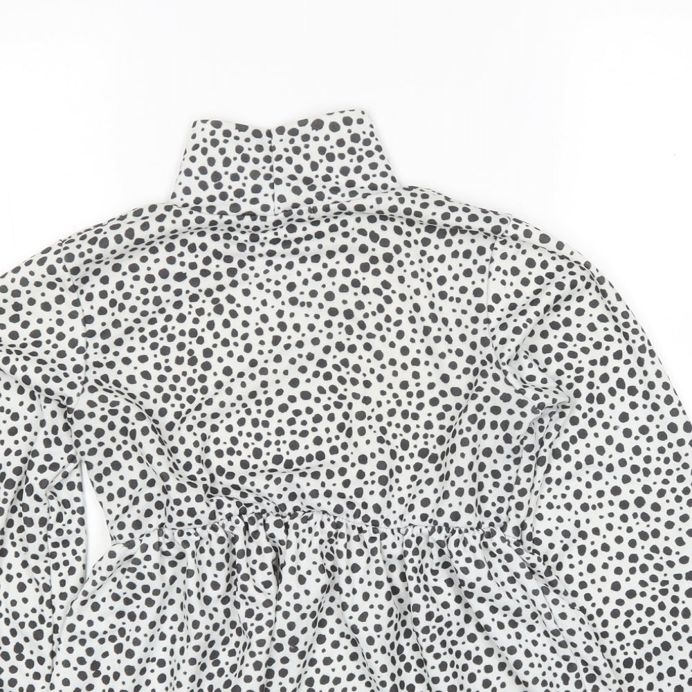 I SAW IT FIRST Womens White Polka Dot Polyester Tunic Blouse Size 8 High Neck