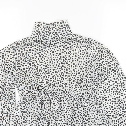 I SAW IT FIRST Womens White Polka Dot Polyester Tunic Blouse Size 8 High Neck