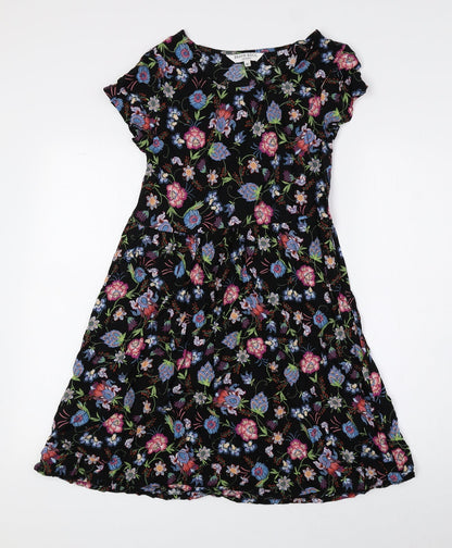 Brave Soul Womens Black Floral Viscose A-Line Size XS Round Neck Pullover