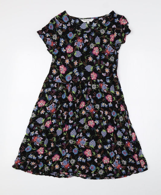 Brave Soul Womens Black Floral Viscose A-Line Size XS Round Neck Pullover