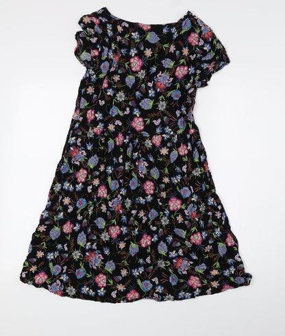 Brave Soul Womens Black Floral Viscose A-Line Size XS Round Neck Pullover