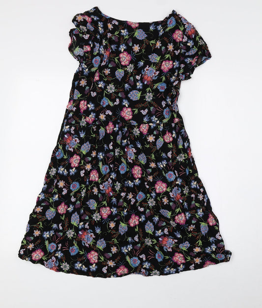 Brave Soul Womens Black Floral Viscose A-Line Size XS Round Neck Pullover