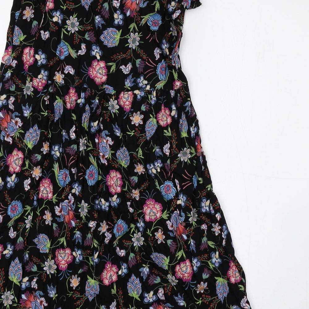 Brave Soul Womens Black Floral Viscose A-Line Size XS Round Neck Pullover