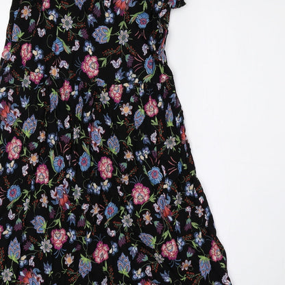 Brave Soul Womens Black Floral Viscose A-Line Size XS Round Neck Pullover