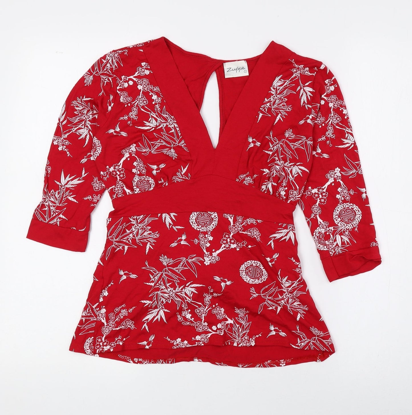 Zuppe Womens Red Floral Viscose Basic Blouse Size 10 V-Neck