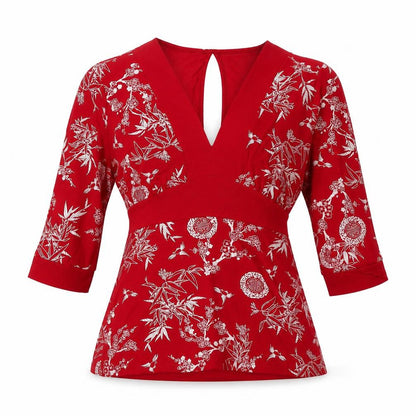 Zuppe Womens Red Floral Viscose Basic Blouse Size 10 V-Neck