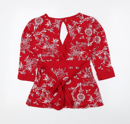 Zuppe Womens Red Floral Viscose Basic Blouse Size 10 V-Neck