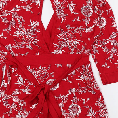 Zuppe Womens Red Floral Viscose Basic Blouse Size 10 V-Neck