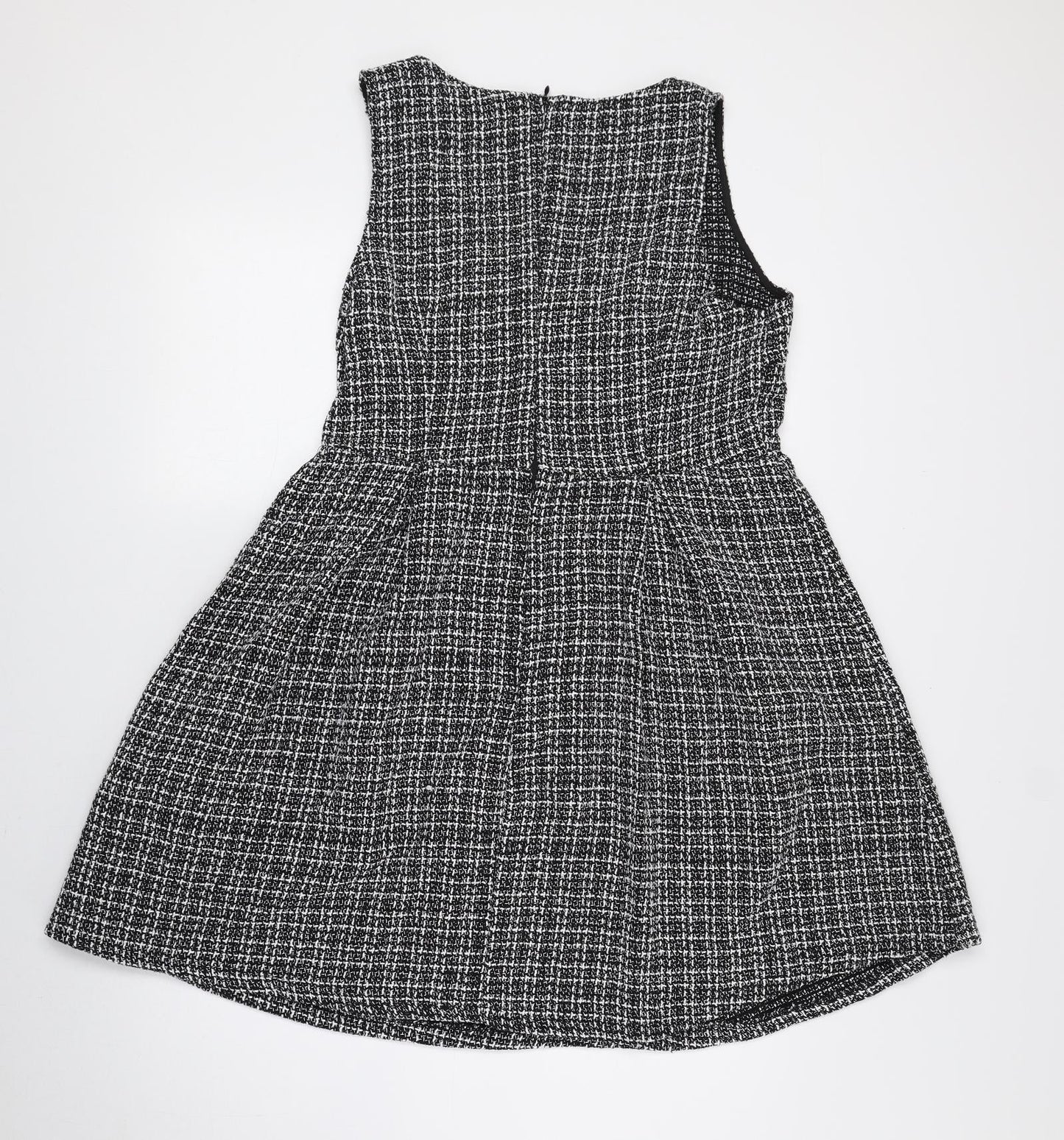 SheIn Womens Black Plaid Polyester Tank Dress Size L Scoop Neck Zip