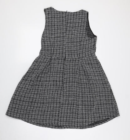 SheIn Womens Black Plaid Polyester Tank Dress Size L Scoop Neck Zip