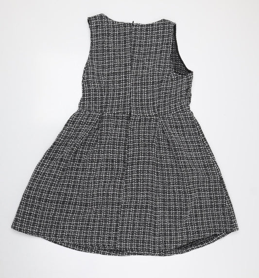 SheIn Womens Black Plaid Polyester Tank Dress Size L Scoop Neck Zip