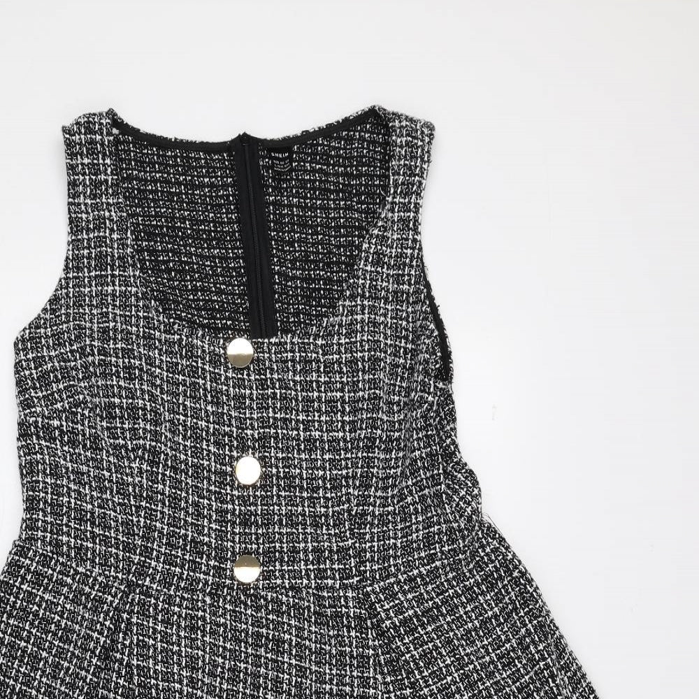 SheIn Womens Black Plaid Polyester Tank Dress Size L Scoop Neck Zip