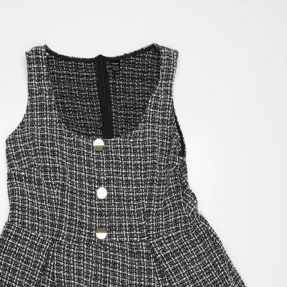 SheIn Womens Black Plaid Polyester Tank Dress Size L Scoop Neck Zip