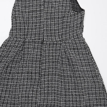 SheIn Womens Black Plaid Polyester Tank Dress Size L Scoop Neck Zip