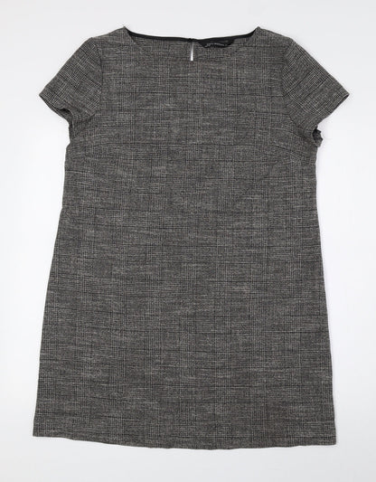 Zara Womens Grey Plaid Viscose Shift Size L Boat Neck Button