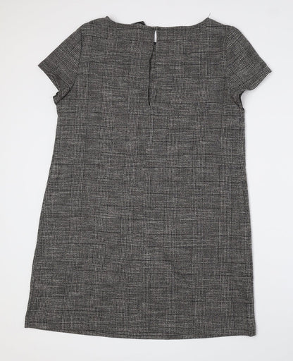 Zara Womens Grey Plaid Viscose Shift Size L Boat Neck Button