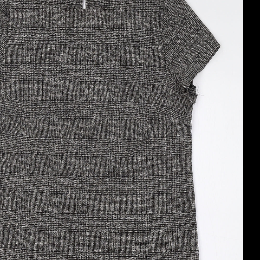 Zara Womens Grey Plaid Viscose Shift Size L Boat Neck Button