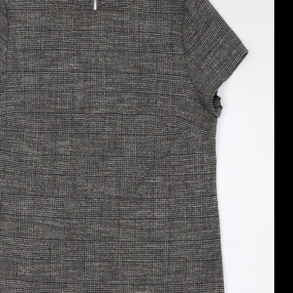 Zara Womens Grey Plaid Viscose Shift Size L Boat Neck Button