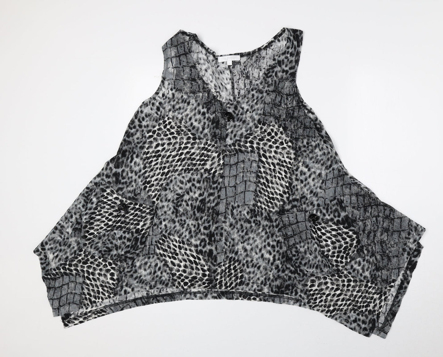 Tina Taylor Womens Black Animal Print Polyester Basic Tank Size XL V-Neck