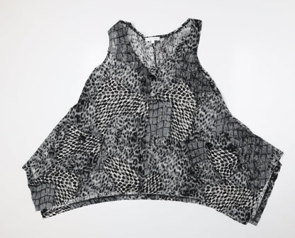 Tina Taylor Womens Black Animal Print Polyester Basic Tank Size XL V-Neck