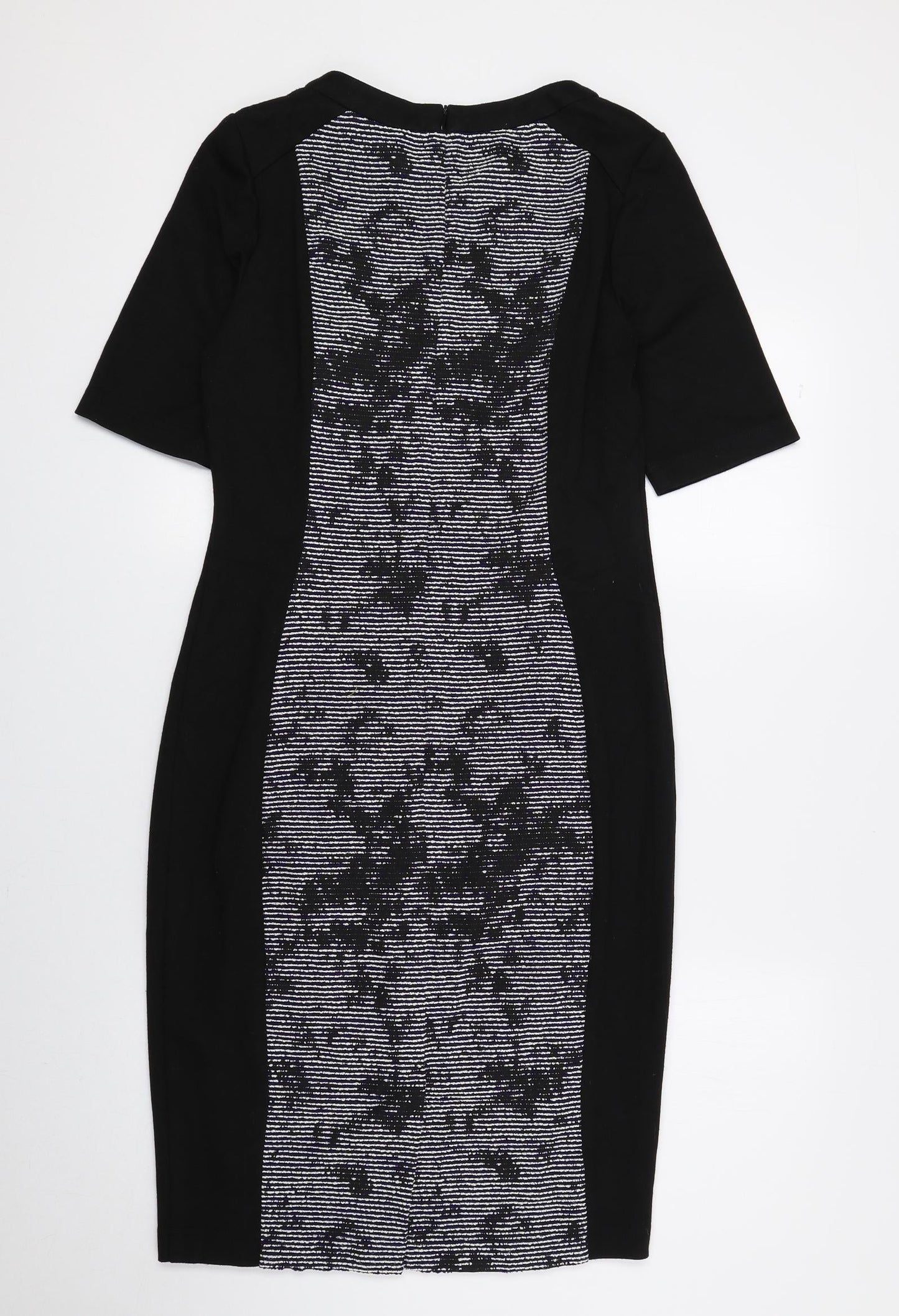 F&F Womens Black Geometric Polyester Pencil Dress Size 10 Round Neck Zip