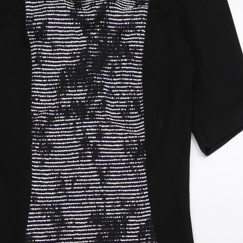 F&F Womens Black Geometric Polyester Pencil Dress Size 10 Round Neck Zip