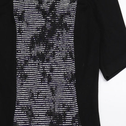 F&F Womens Black Geometric Polyester Pencil Dress Size 10 Round Neck Zip