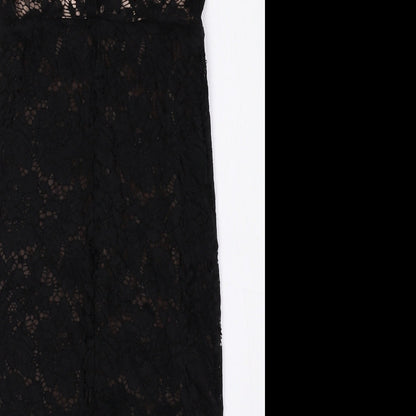 New Look Womens Black Nylon Tank Dress Size 8 Halter Button - Lace Detail