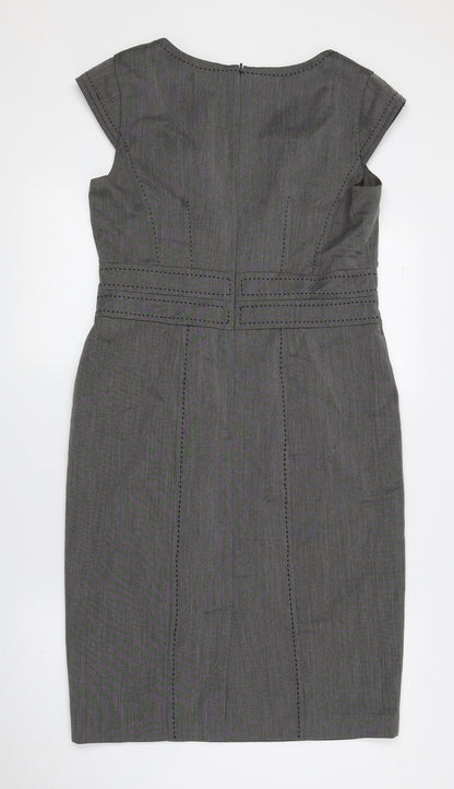 Marks and Spencer Womens Grey Polyester Pencil Dress Size 12 Square Neck Zip - Slit