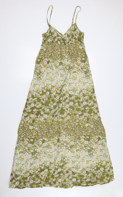 H&M Womens Green Floral 100% Cotton Maxi Size 10 Sweetheart Pullover