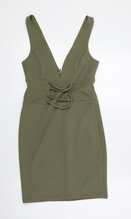 New Look Womens Green Polyester Mini Size 8 V-Neck Pullover