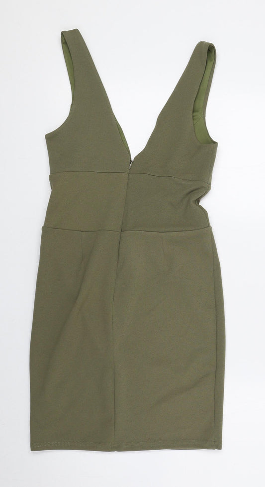 New Look Womens Green Polyester Mini Size 8 V-Neck Pullover