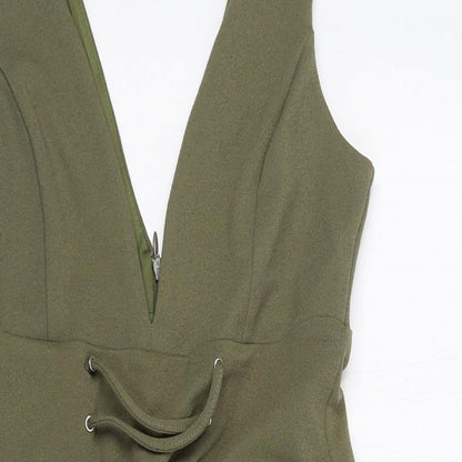New Look Womens Green Polyester Mini Size 8 V-Neck Pullover
