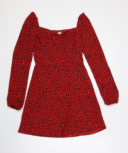 Divided by H&M Womens Red Animal Print Polyester A-Line Size 4 Sweetheart Zip - Cheetah Print