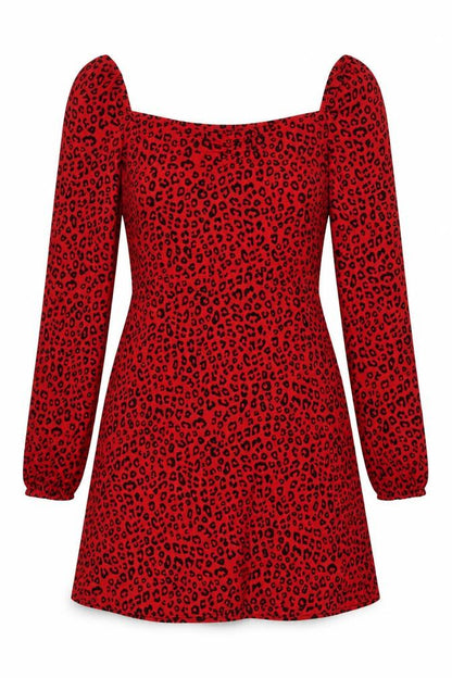 Divided by H&M Womens Red Animal Print Polyester A-Line Size 4 Sweetheart Zip - Cheetah Print