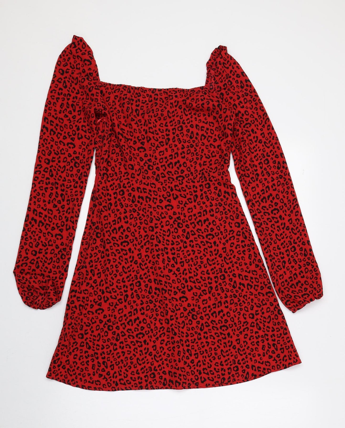 Divided by H&M Womens Red Animal Print Polyester A-Line Size 4 Sweetheart Zip - Cheetah Print