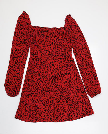 Divided by H&M Womens Red Animal Print Polyester A-Line Size 4 Sweetheart Zip - Cheetah Print