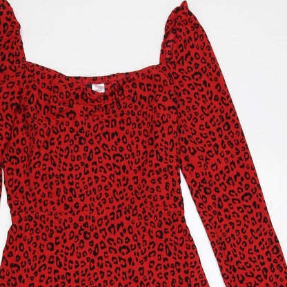 Divided by H&M Womens Red Animal Print Polyester A-Line Size 4 Sweetheart Zip - Cheetah Print