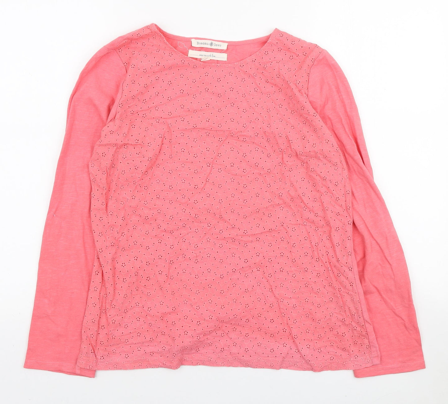 Beacan Cove Womens Pink Polyester Basic Blouse Size M Round Neck - Lace Front