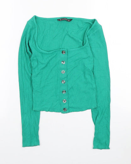 Womens UK Size XS Dunnes Stores Green Cropped Button-Up
