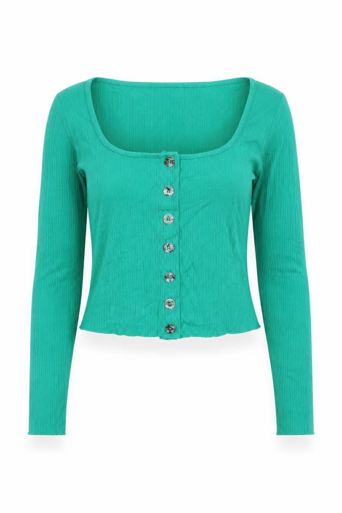 Womens UK Size XS Dunnes Stores Green Cropped Button-Up