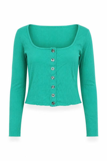 Womens UK Size XS Dunnes Stores Green Cropped Button-Up