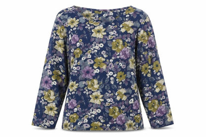 EWM Womens Multicoloured Floral Polyester Basic Blouse Size S Boat Neck